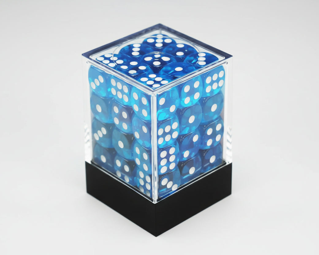 Central Dice - 36 d6 de 12mm: Translucido Azul Claro e Branco